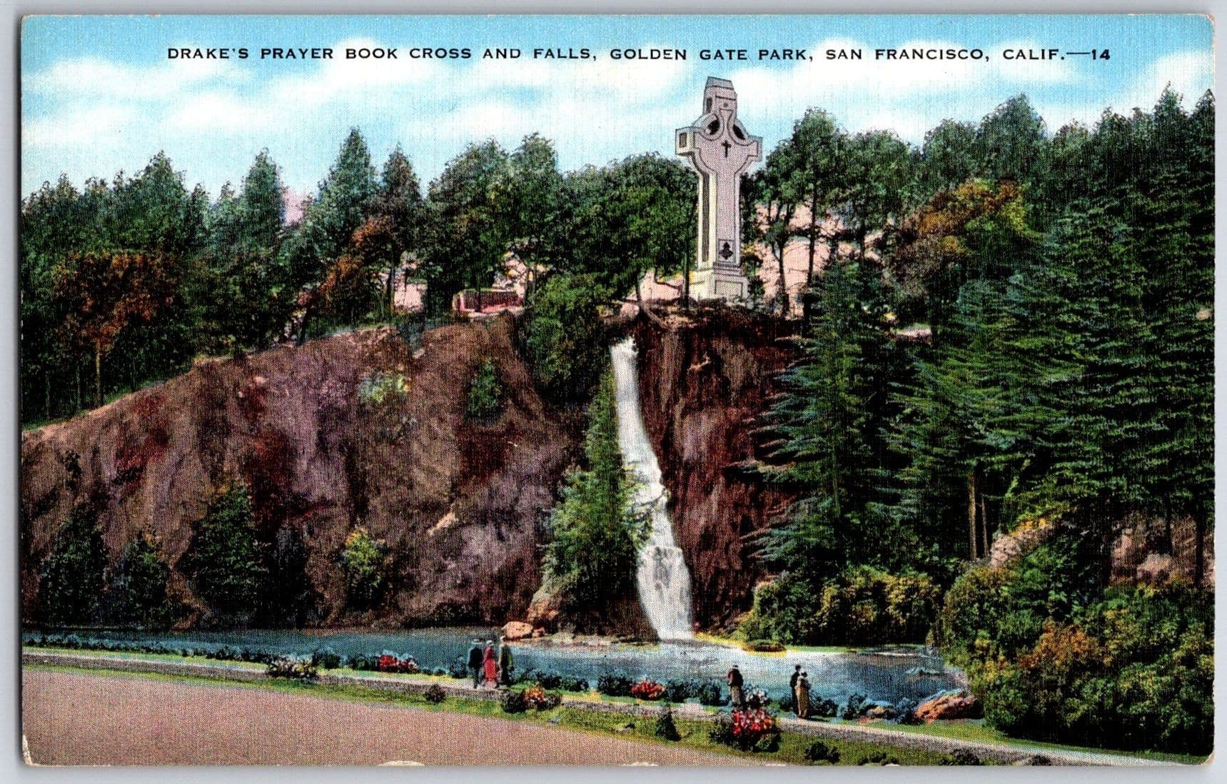 Drake's Prayer Book Cross Falls Golden Gate Park San Francisco CA Linen Postcard