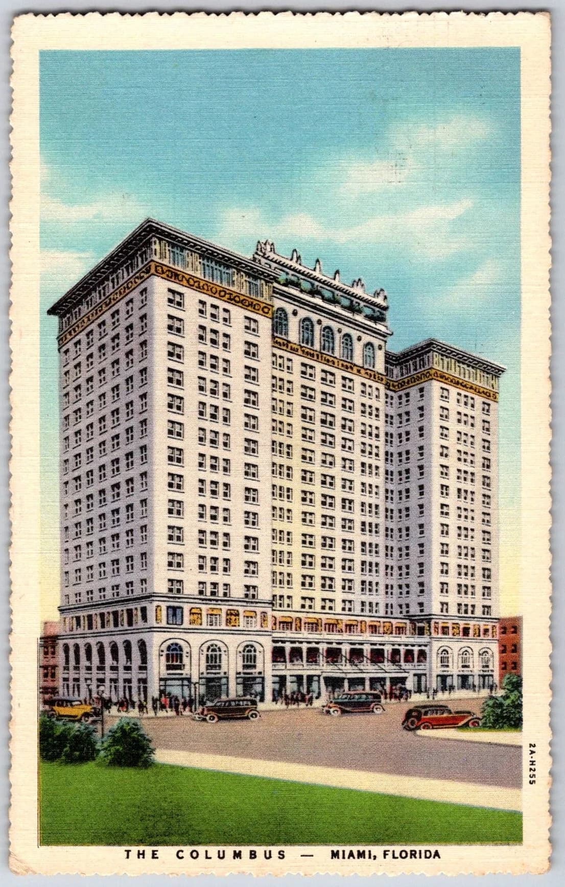 The Columbus Hotel Miami Florida Linen Postcard Bayfront Park