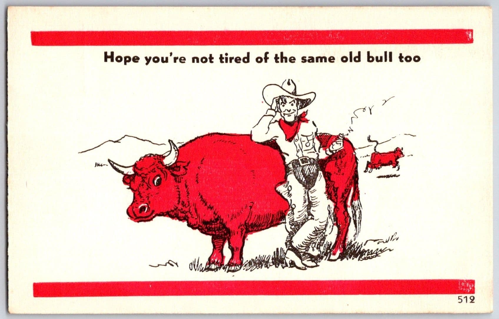 COWBOY WITH BULL Humorous Postcard J. R. Willis Albuquerque NM