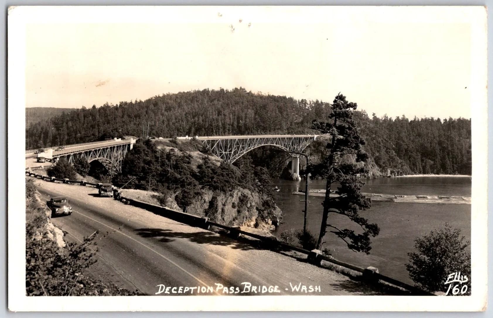 Deception Pass Bridge Whidbey Fidalgo Washington WA Ellis 160 RPPC Postcard