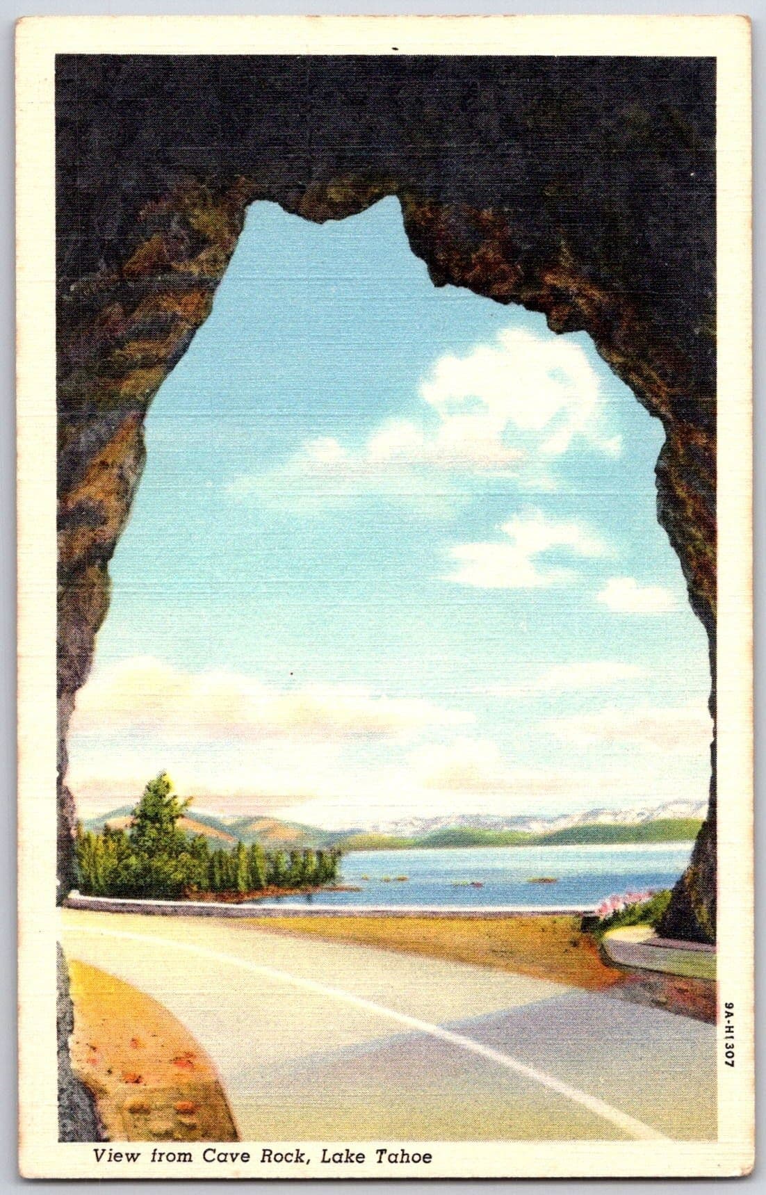 Cave Rock Tunnel US 50 Lake Tahoe Nevada NV Linen Postcard