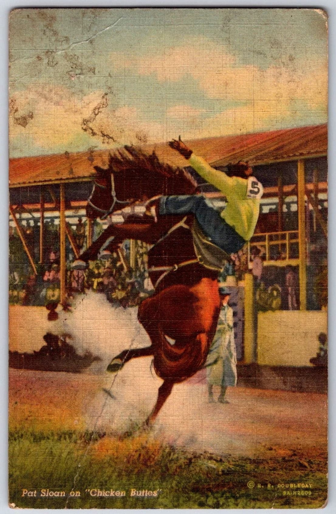 Pat Sloan Chicken Buttes Rodeo Cowboy R R Doubleday 1939 Linen Postcard