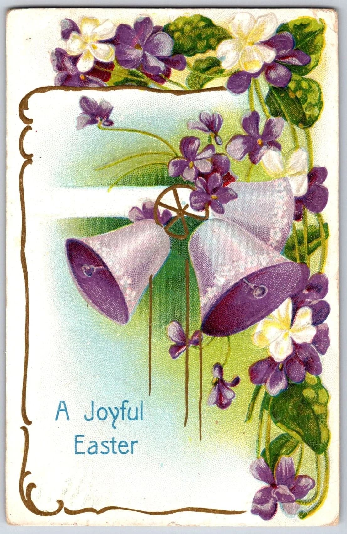 Joyful Easter Bells Violets Embossed 1911 Postcard