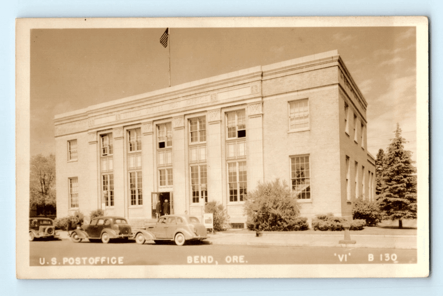 c.1930s, United States Post Office Bend, Oregon, Flag Real Photo Postcard RPPC