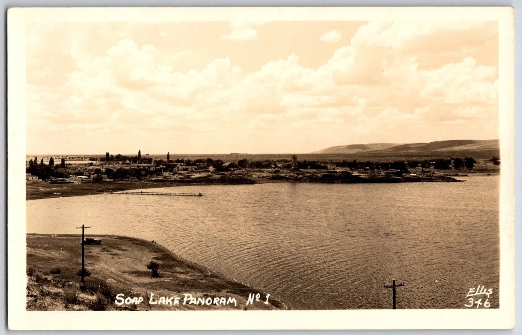 Soap Lake Washington WA Mineral Lake Panorama Ellis Photo 346 RPPC Postcard