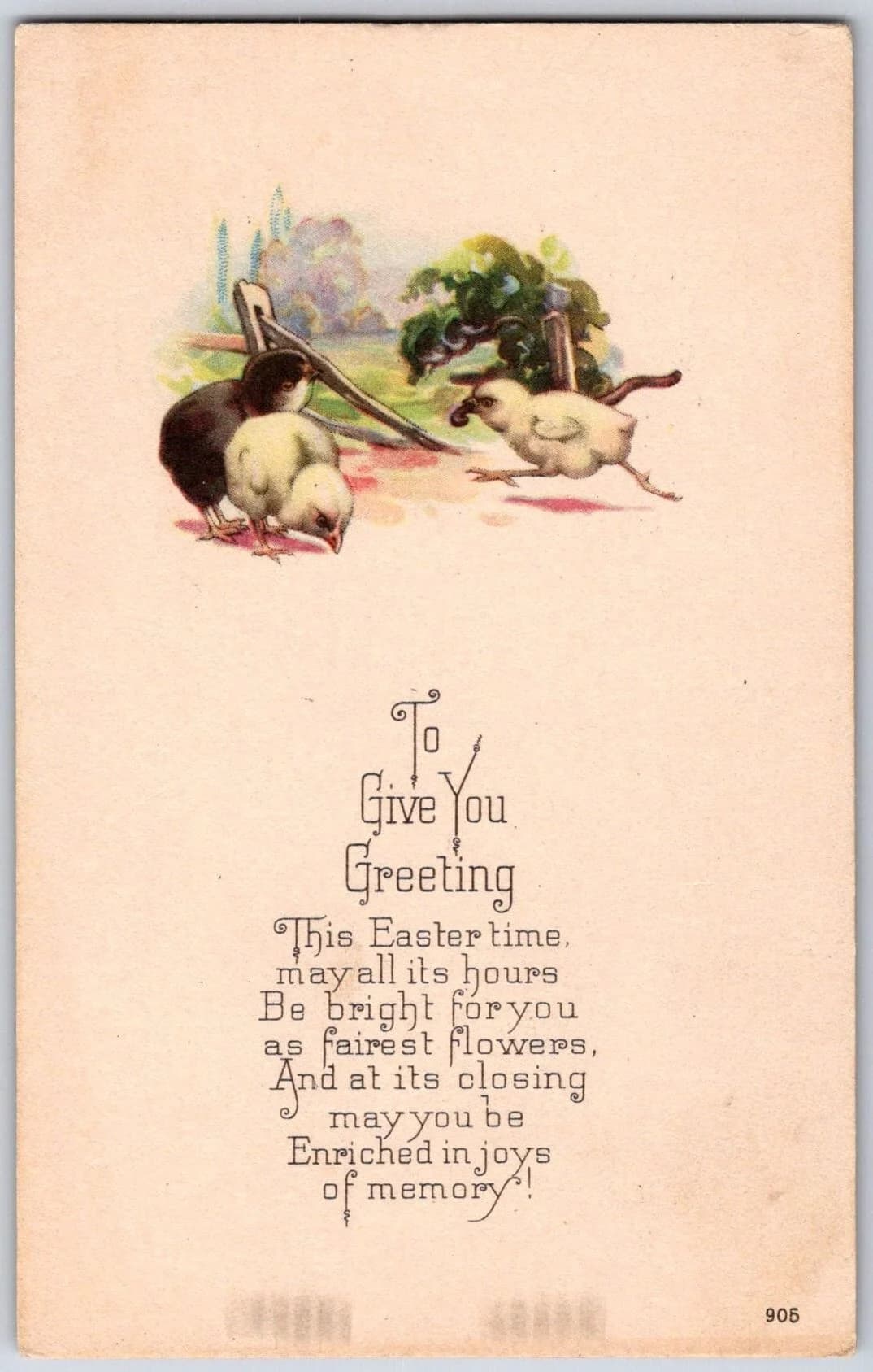 Easter Greeting Chicks in Garden Series 905 Made in USA Postcard