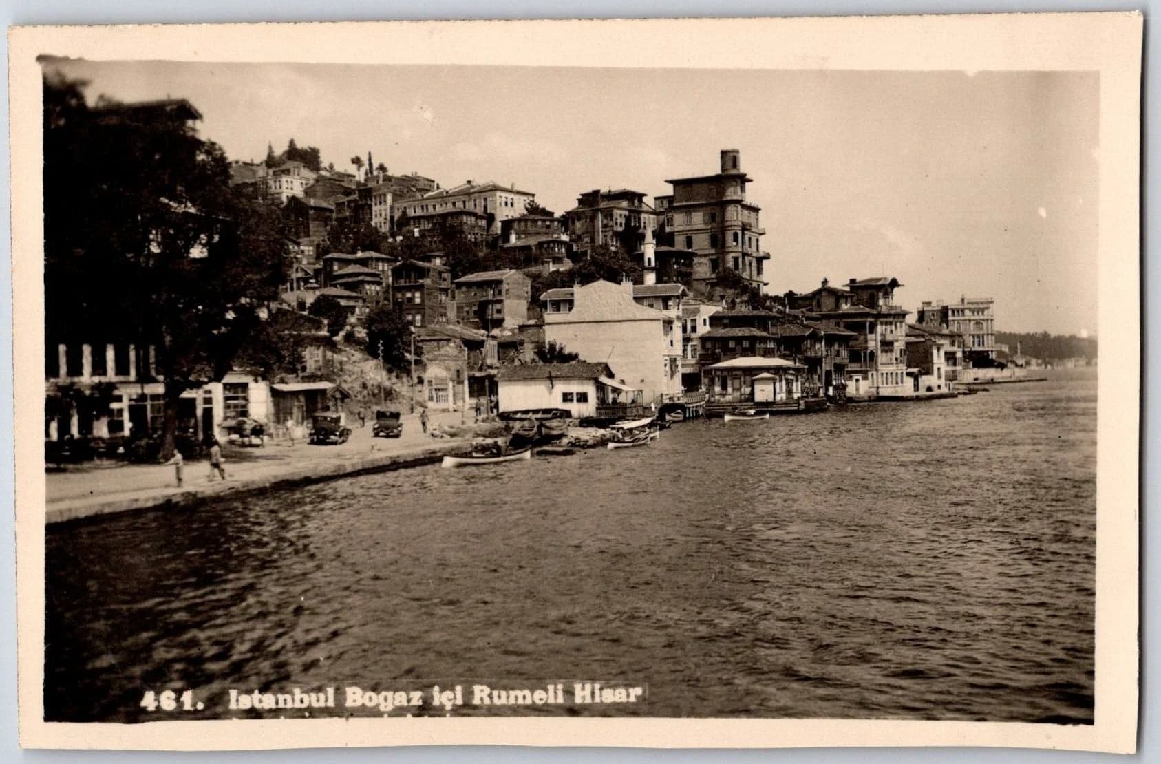 Rumeli Hisari Bosphorus Istanbul Turkey Waterfront Boats RPPC Postcard