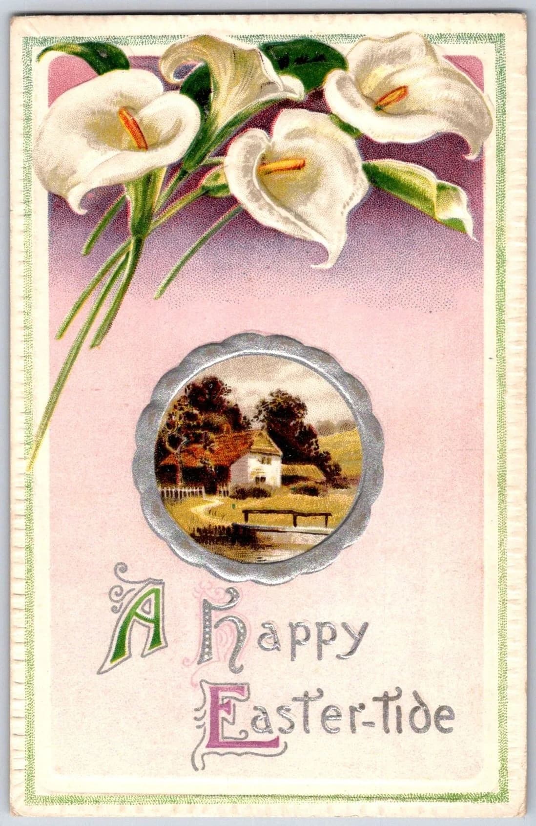 Happy Easter-tide Calla Lilies Embossed GD&D Series 2531 Germany Postcard