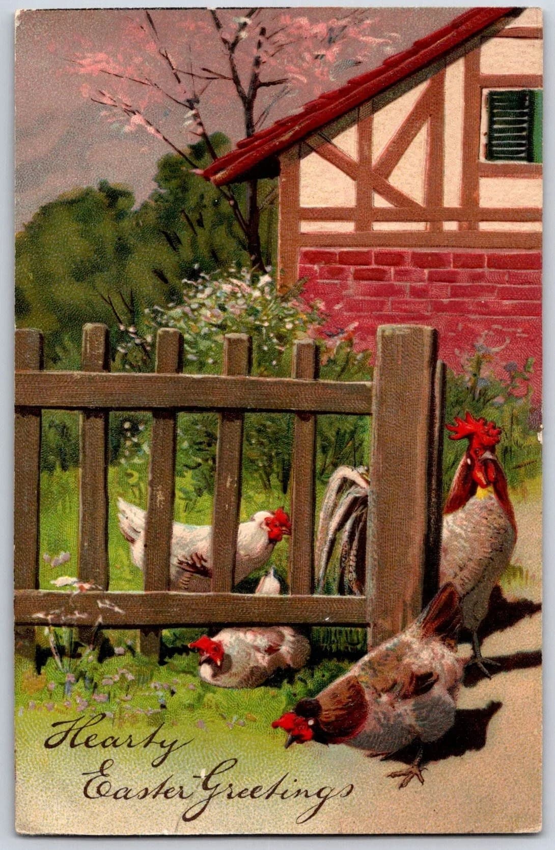 Embossed Easter Chickens Rooster Paul Finkenrath PFB Germany Postcard