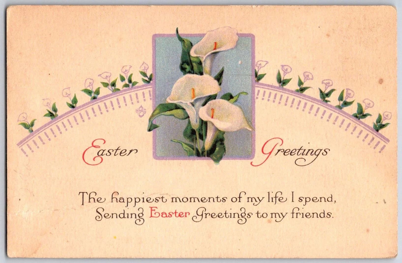Easter Greetings Calla Lilies Series 754 B Made in USA Postcard