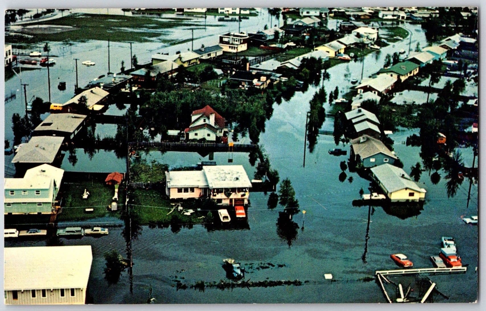 1967 Fairbanks Alaska AK Flood Aerial Residential Neighborhood Chrome Postcard