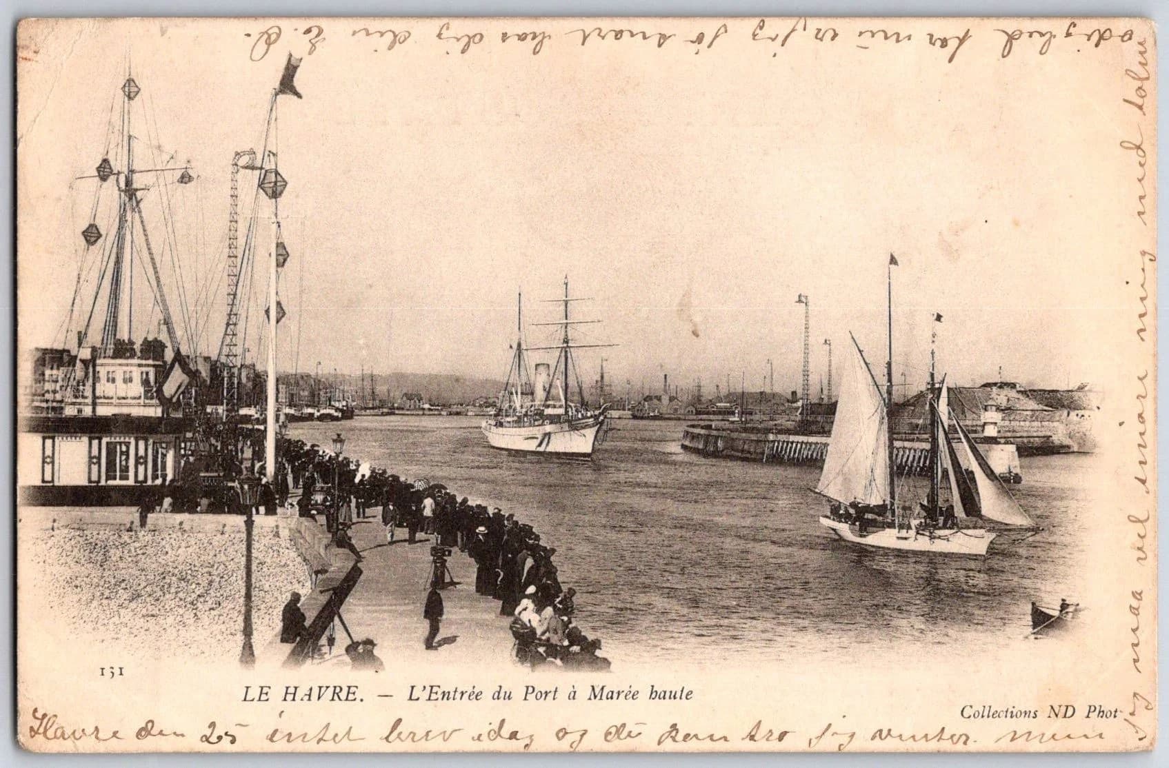 Le Havre France Port Entrance Sailing Ships Neurdein ND Phot 1904 Undivided Back
