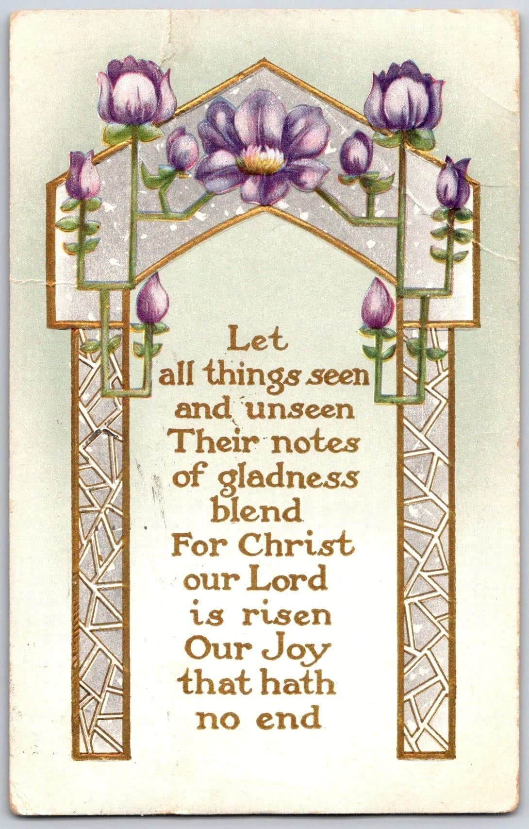 Easter Religious Verse Purple Flowers Embossed St Louis Missouri 1913 Postcard