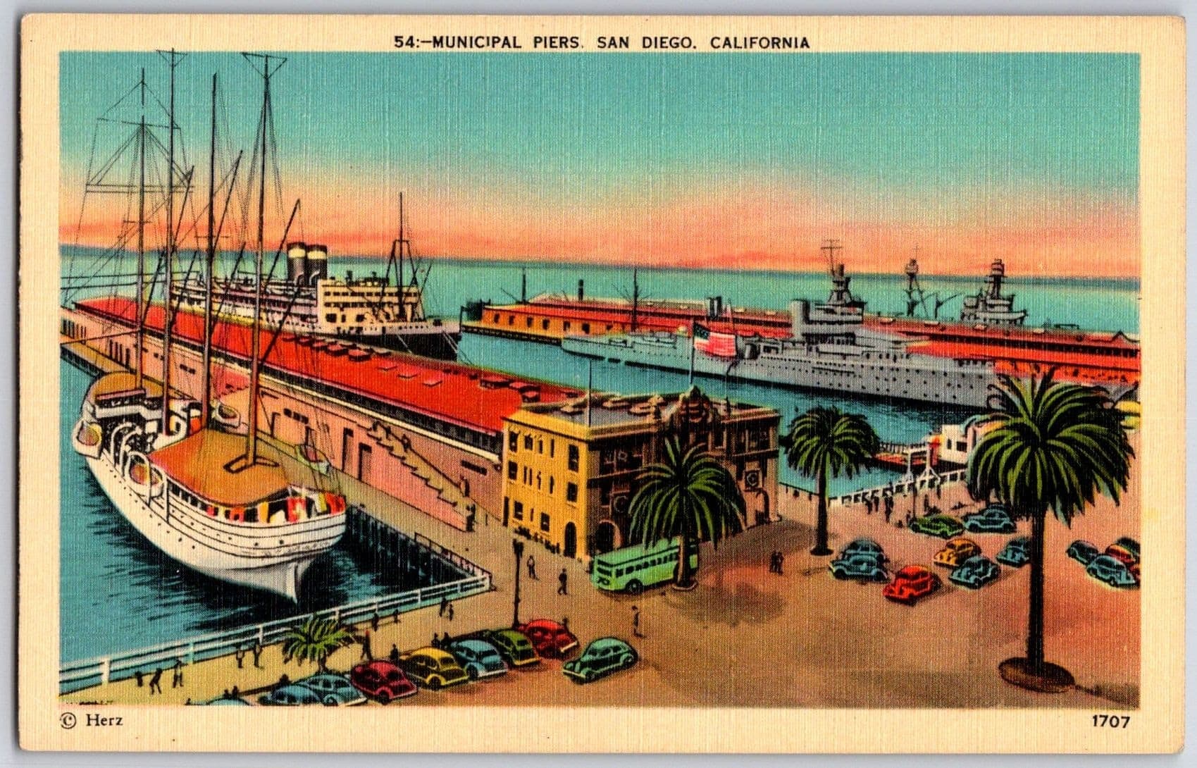San Diego California CA MUNICIPAL PIERS Navy Warships Star of India Linen