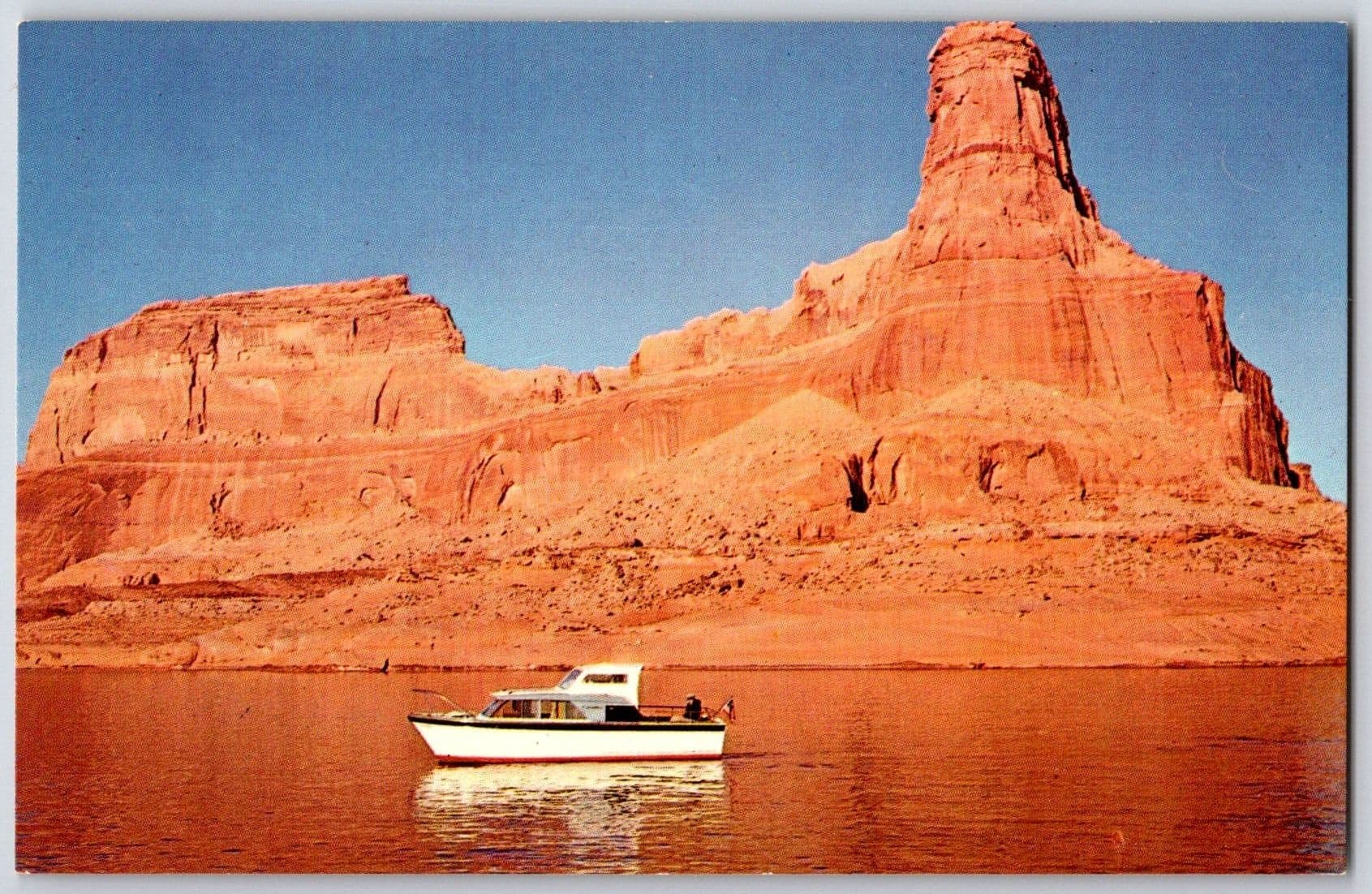 GUNSIGHT BUTTE Lake Powell Scenic View Boat Photochrome Postcard