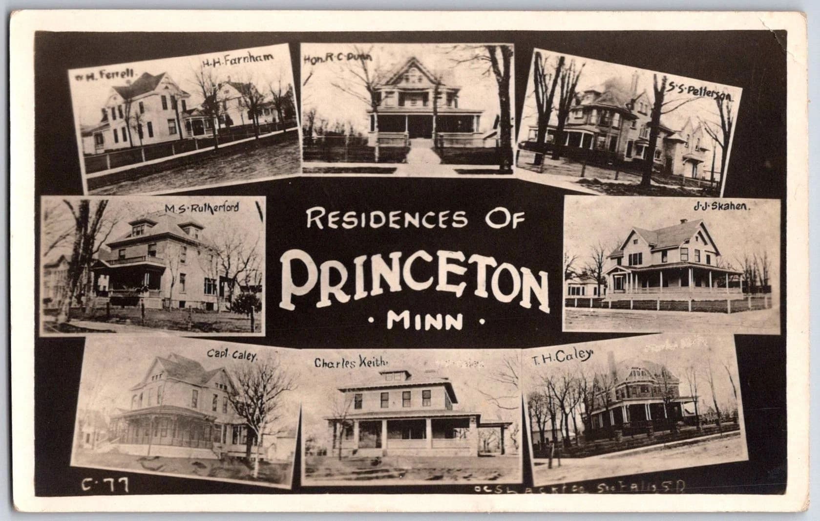 Princeton Minnesota MN Residences Robert C Dunn T H Caley 1919 AZO RPPC