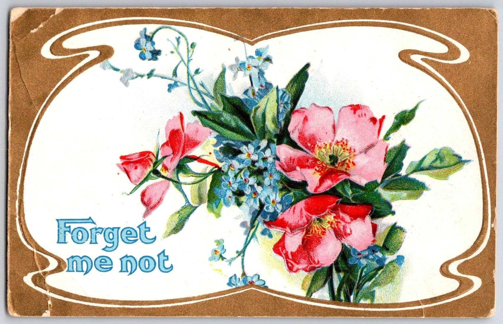Forget Me Not Roses Embossed Floral B Diamond PC 210 Postcard