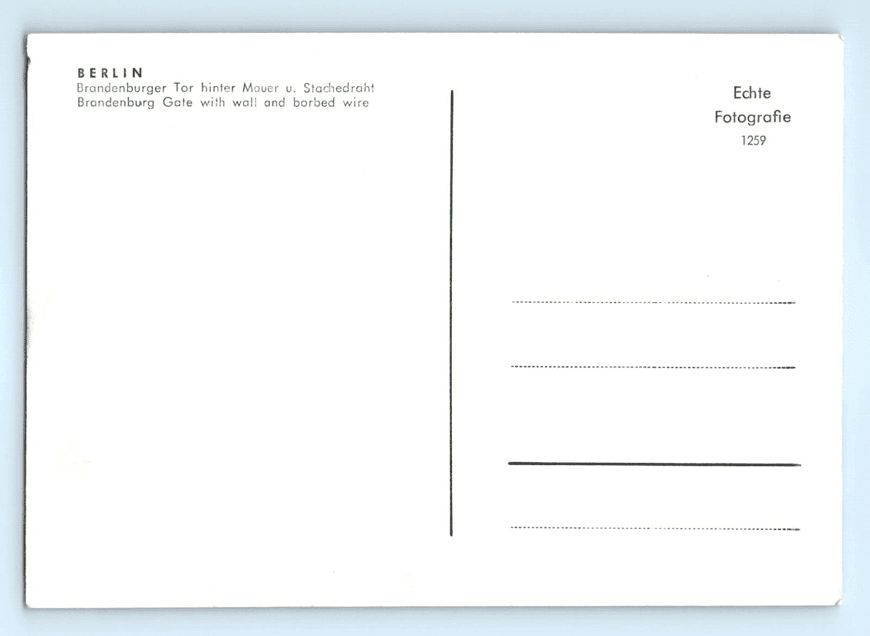 Brandenburg Gate with Wall and Barbed Wire Real Photo Postcard RPPC