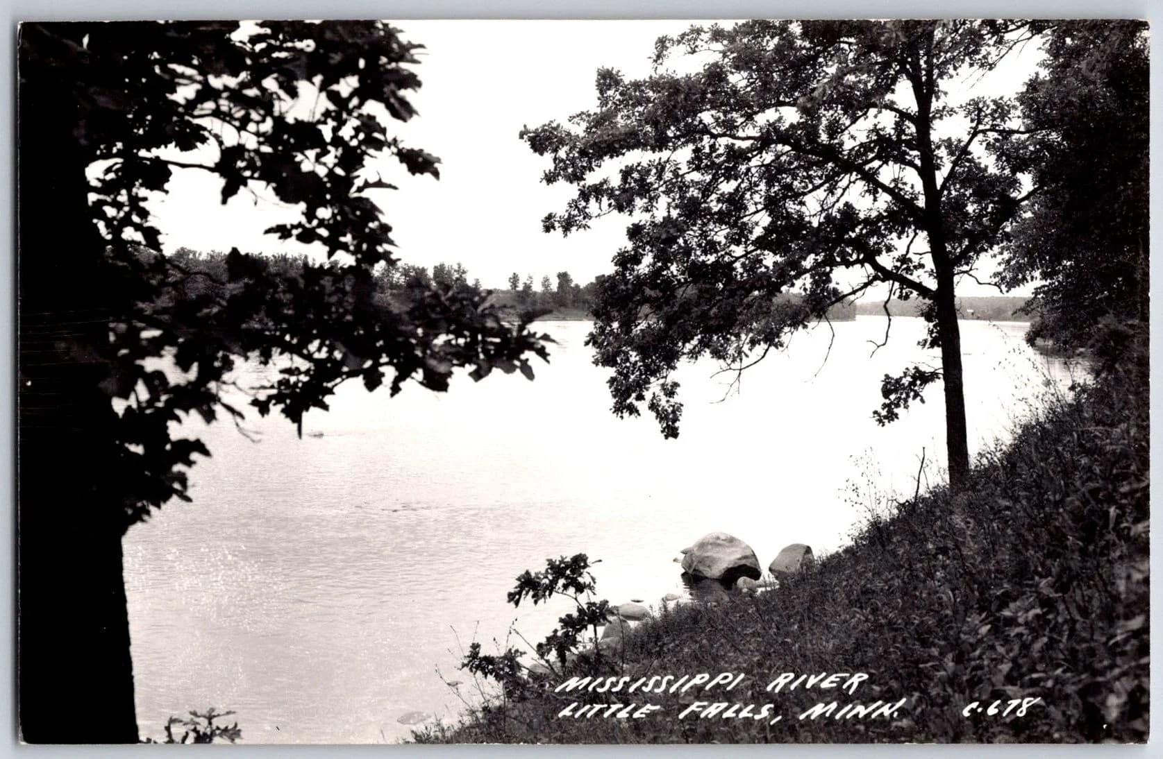Mississippi River Little Falls Minnesota MN RPPC Rocky Shoreline
