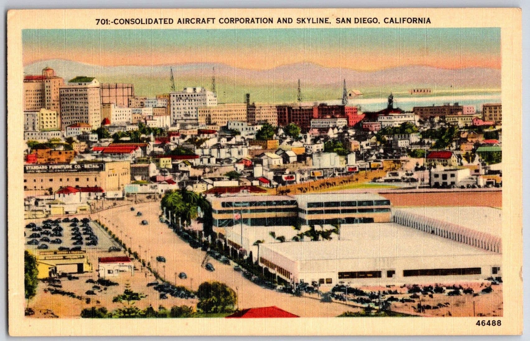 CONSOLIDATED AIRCRAFT CORPORATION San Diego CA Skyline Postcard
