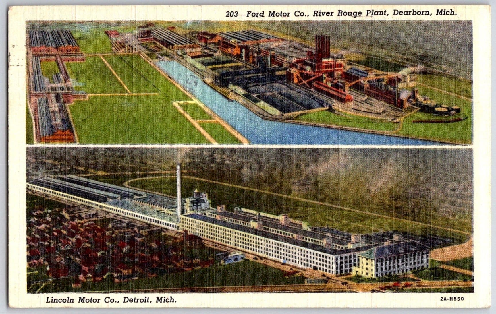 Dearborn Michigan MI FORD RIVER ROUGE Lincoln Motor Plant Linen Postcard