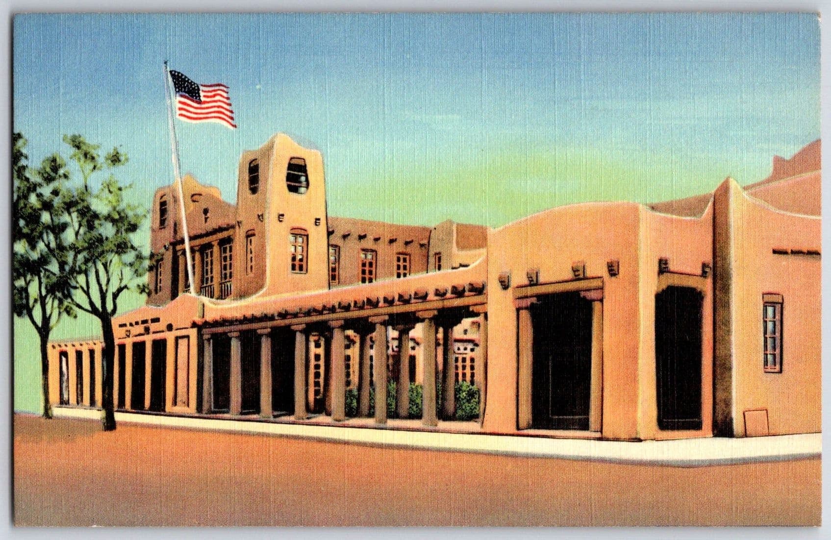 U.S. POST OFFICE AND FEDERAL BUILDING Santa Fe NM Pueblo Architecture Postcard