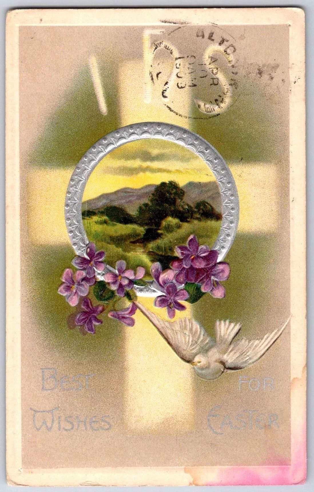Easter Dove Violets Embossed Davidson Bros Series 2904 Germany Postcard