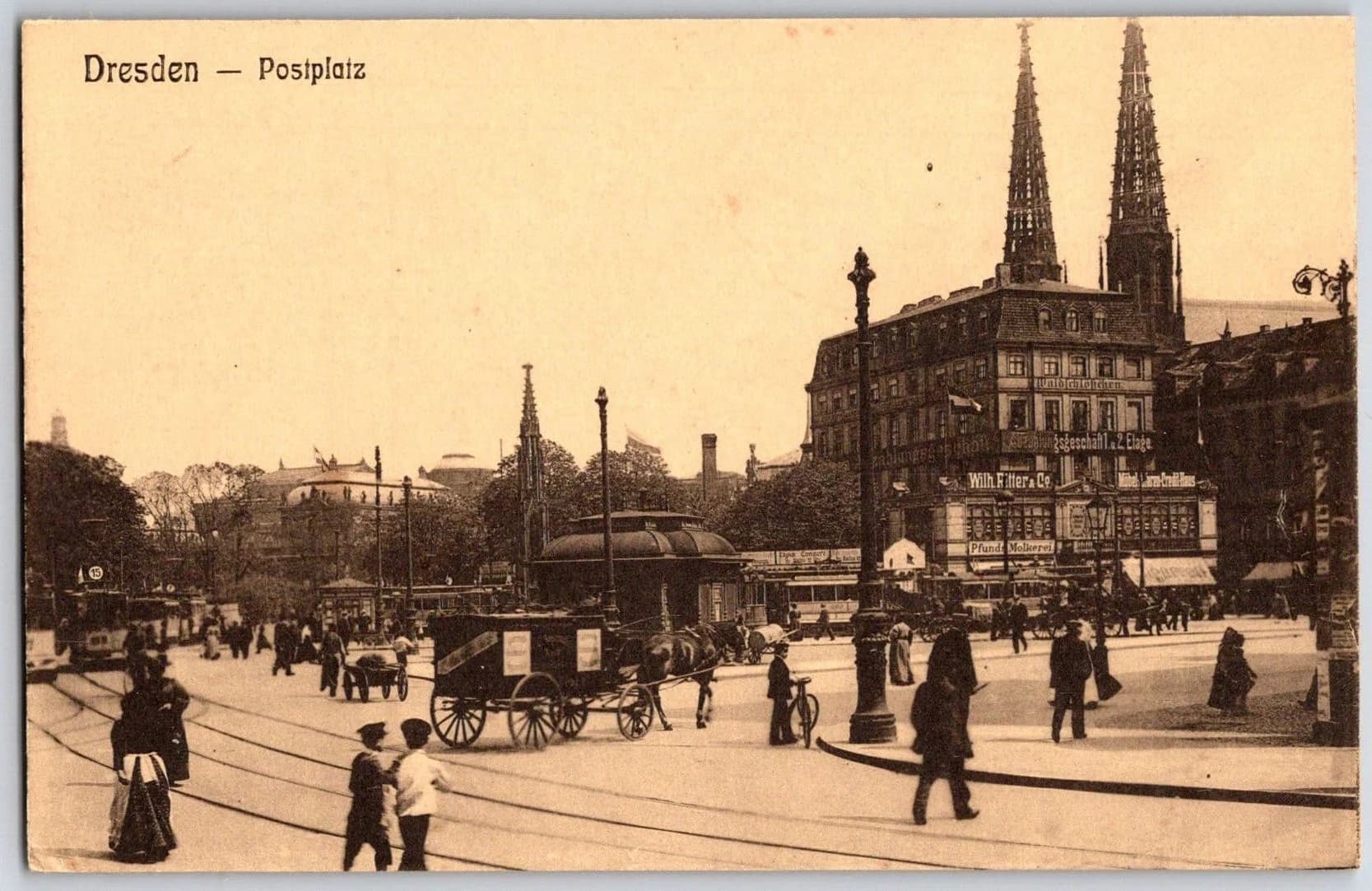 Dresden Germany Postplatz Sophienkirche Cholerabrunnen Tram Tracks Postcard