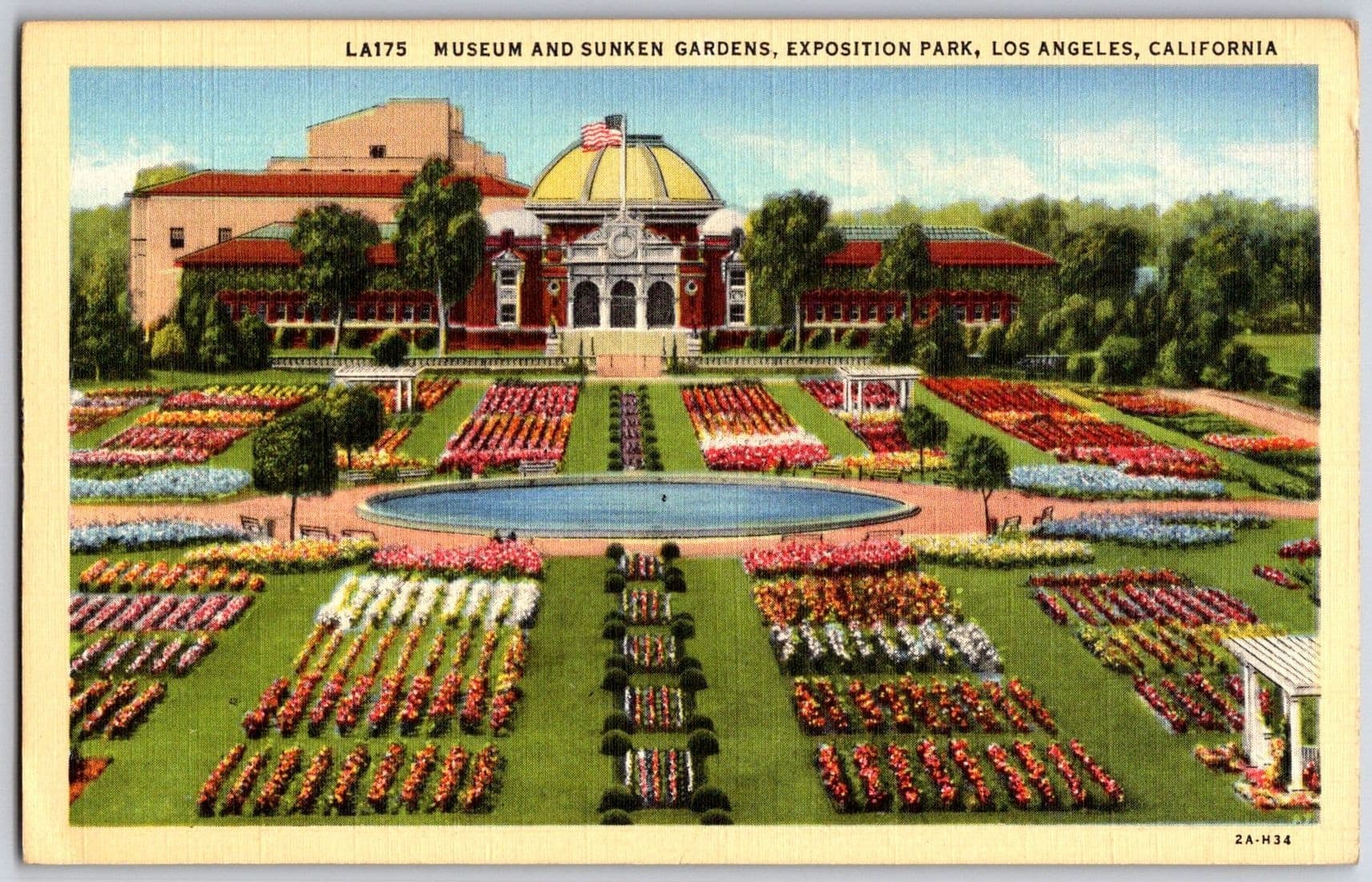 Natural History Museum Sunken Gardens Los Angeles California CA Linen Postcard