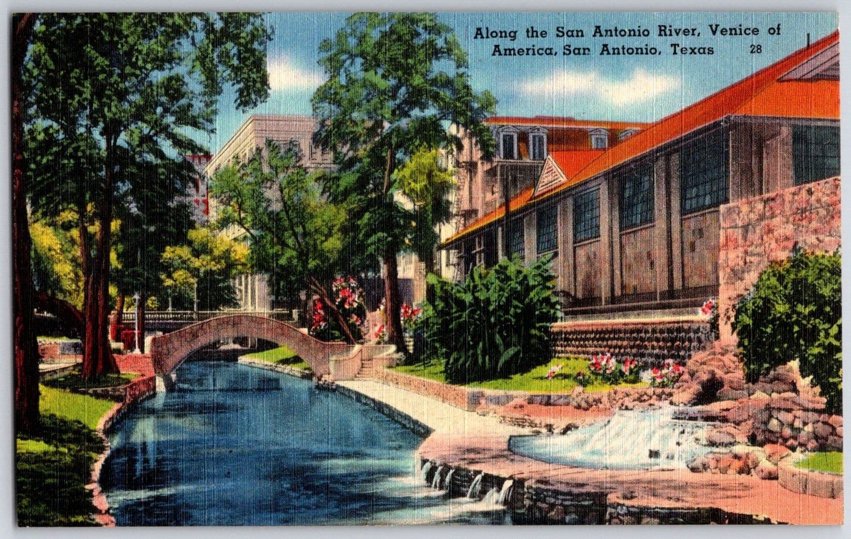 SAN ANTONIO RIVER San Antonio Texas Venice of America Linen Postcard