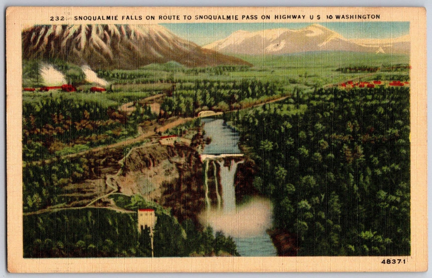 SNOQUALMIE FALLS Washington WA Highway US 10 Cascade Mountains Postcard