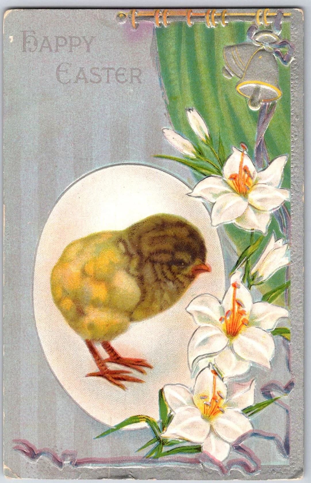 Happy Easter Chick Egg Lilies Embossed Barton & Spooner S.317 Postcard
