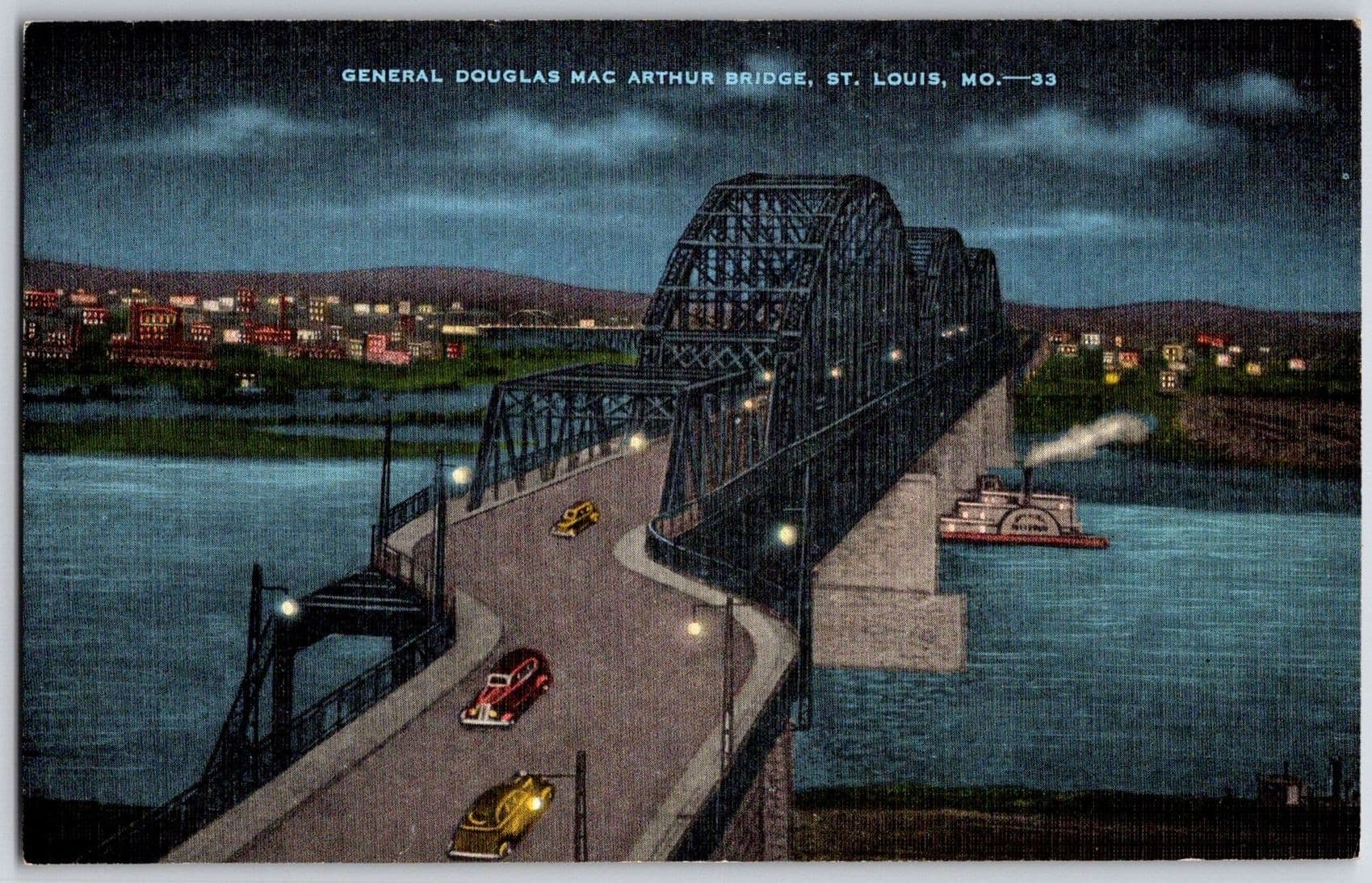 GENERAL DOUGLAS MACARTHUR BRIDGE St. Louis MO Historical Linen Postcard