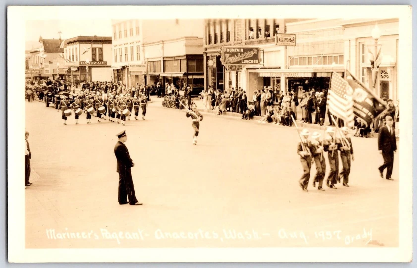 Marineers' Pageant Anacortes Washington WA 1937 Marching Band Ferd Brady RPPC