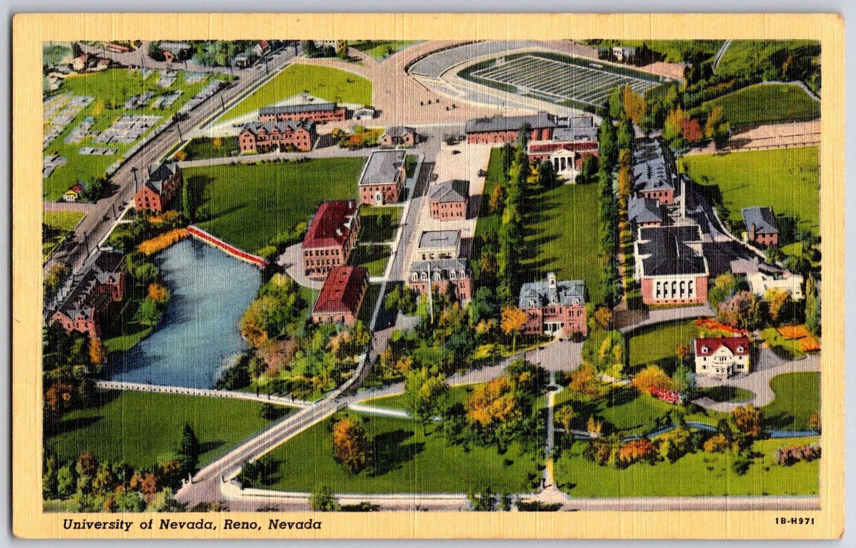 UNIVERSITY OF NEVADA Reno NV Linen Postcard Campus View
