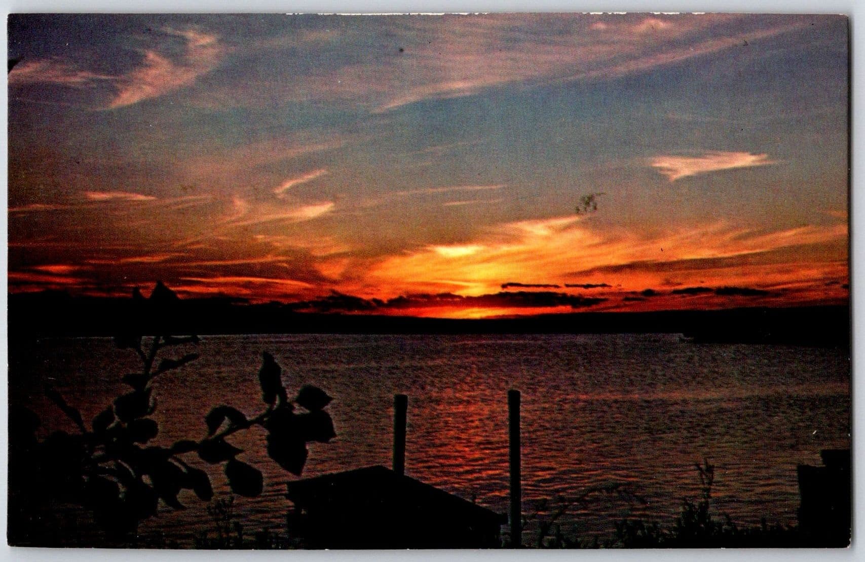 SUNSET OVER NICKLE LAKE Regional Park Weyburn Saskatchewan Postcard