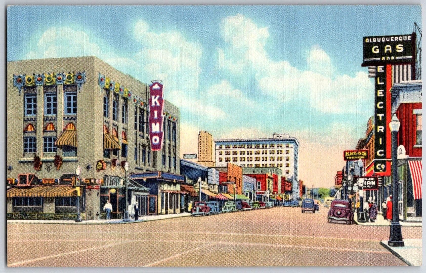 Albuquerque New Mexico NM ROUTE 66 KiMo Theatre Pueblo Deco Linen Postcard