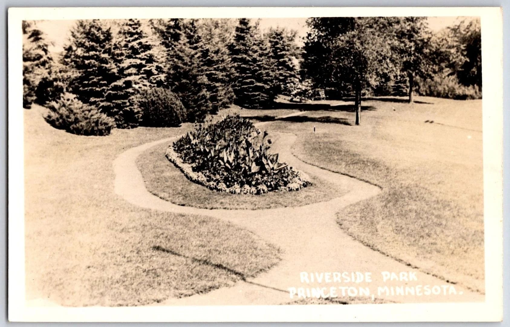Riverside Park Princeton Minnesota RPPC Flower Garden Walkway Postcard