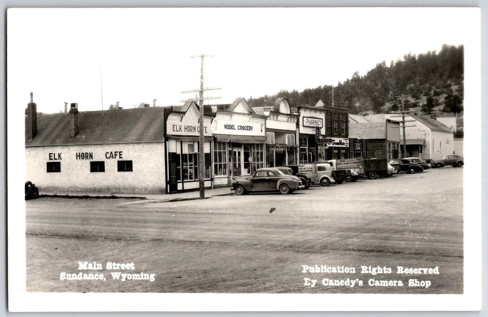 Main Street Sundance Wyoming WY Elk Horn Cafe Model Grocery Pharmacy RPPC