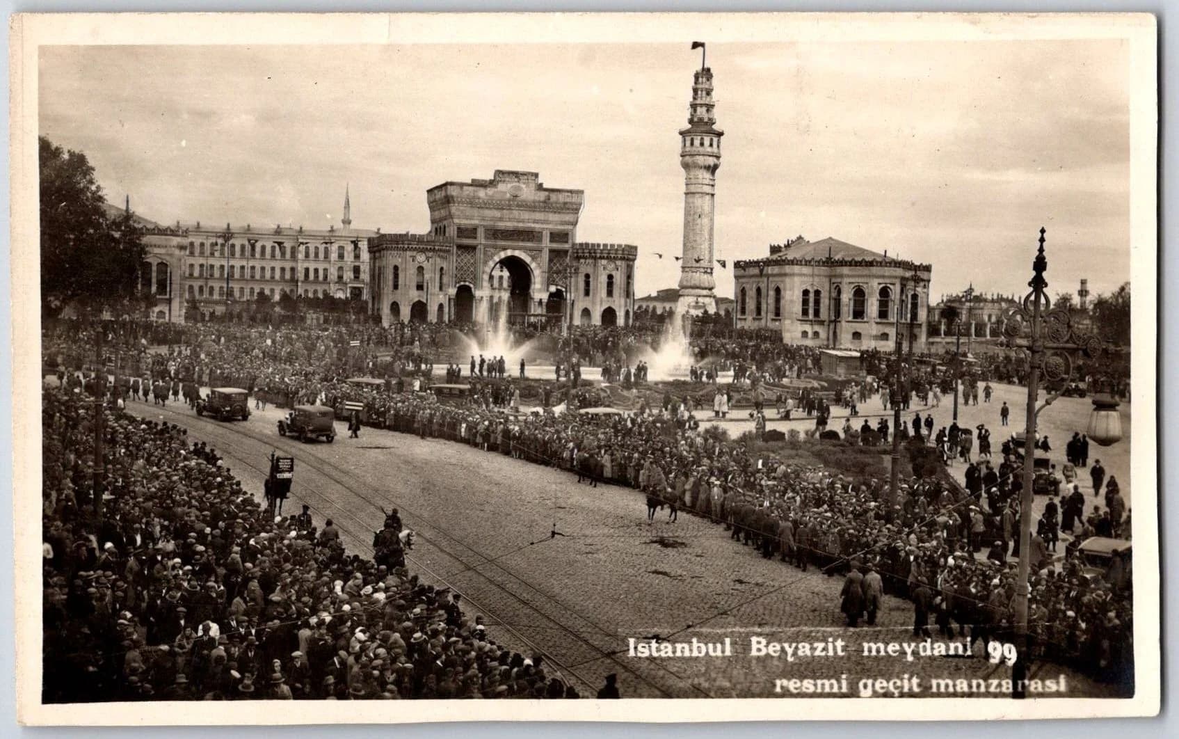 Beyazit Square Istanbul Turkey Republic Day Parade University Gate RPPC Postcard