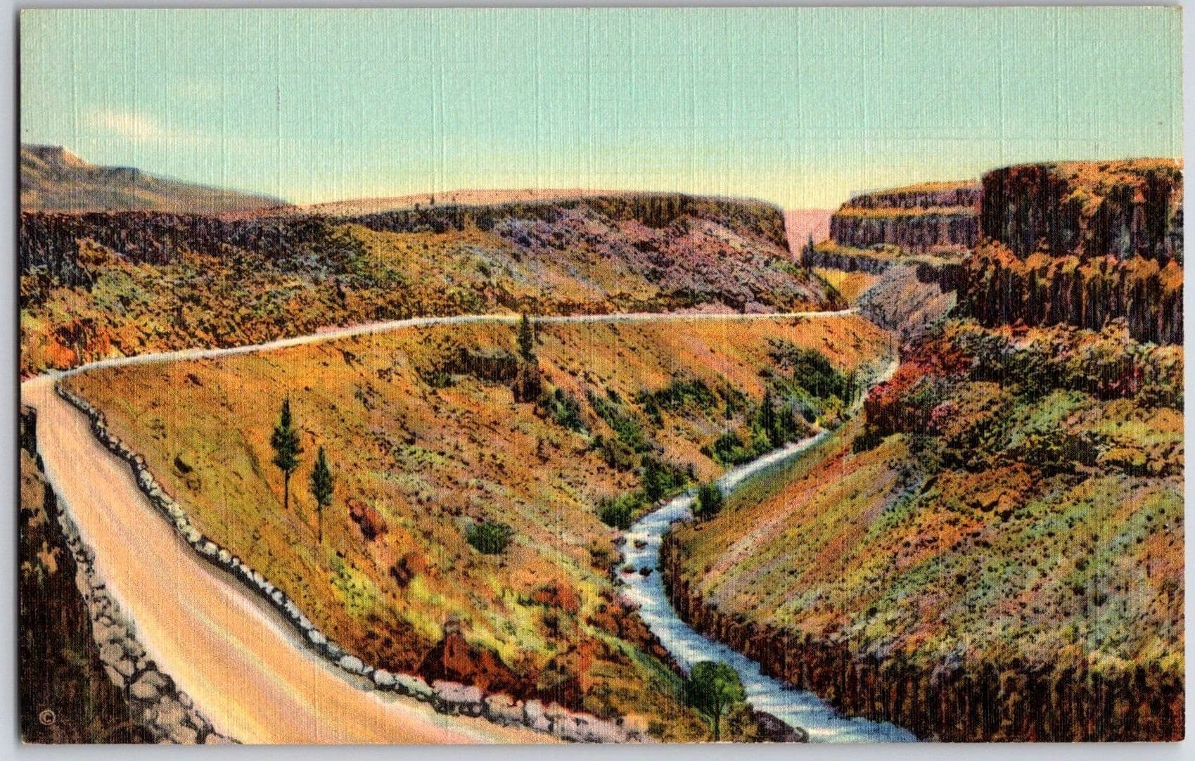 Taos New Mexico NM GORGE Highway 64 Rio Grande Canyon Linen Postcard