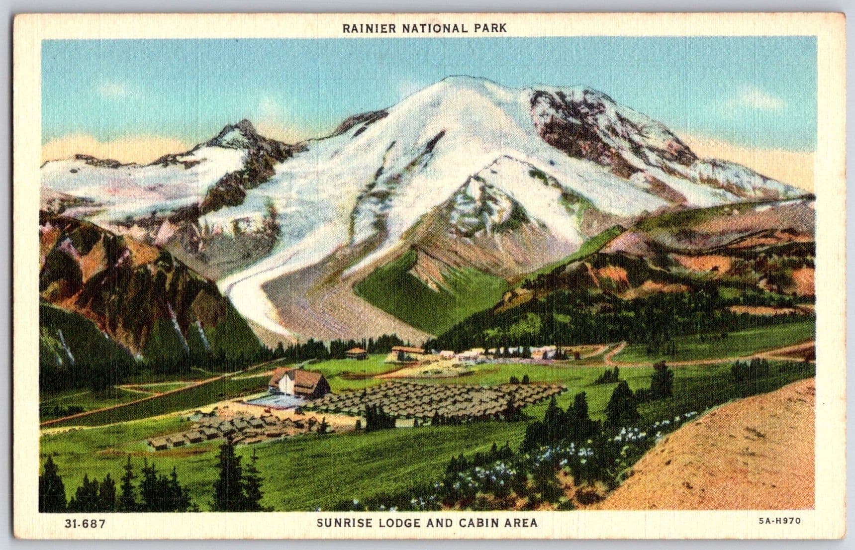 MOUNT RAINIER National Park SUNRISE LODGE Emmons Glacier Postcard