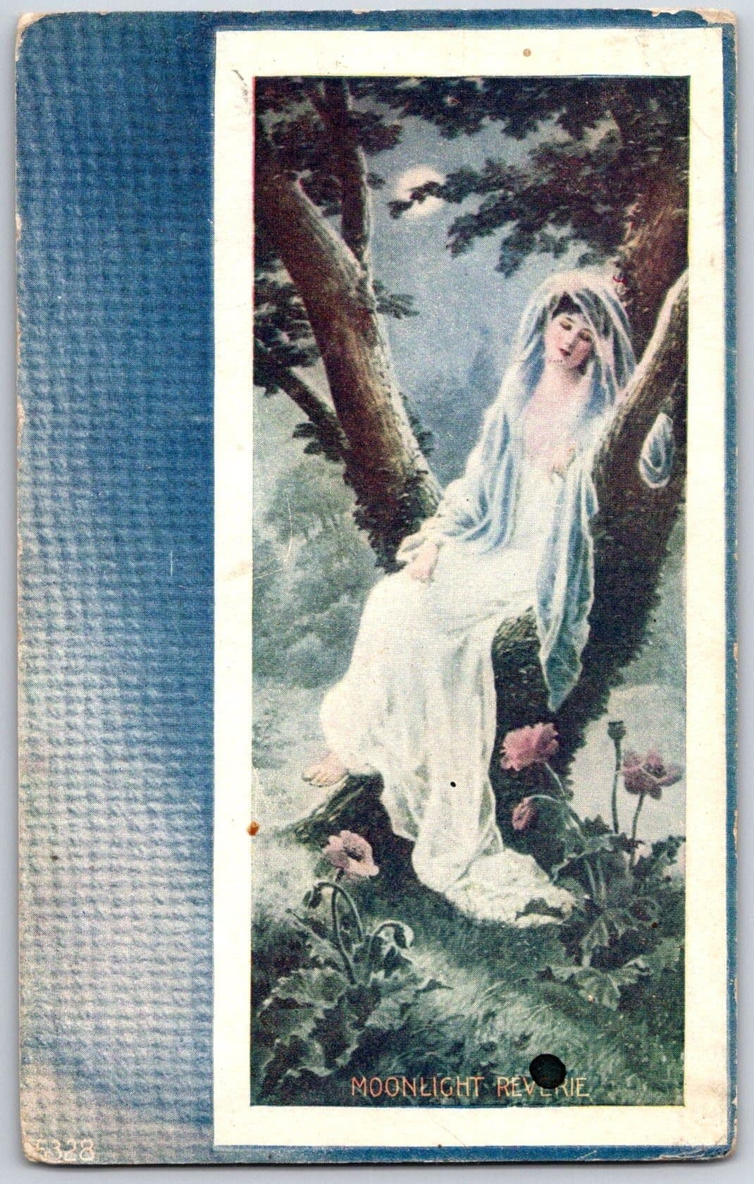 Moonlight Reverie Woman in White Flowers Rotograph Art Postcard