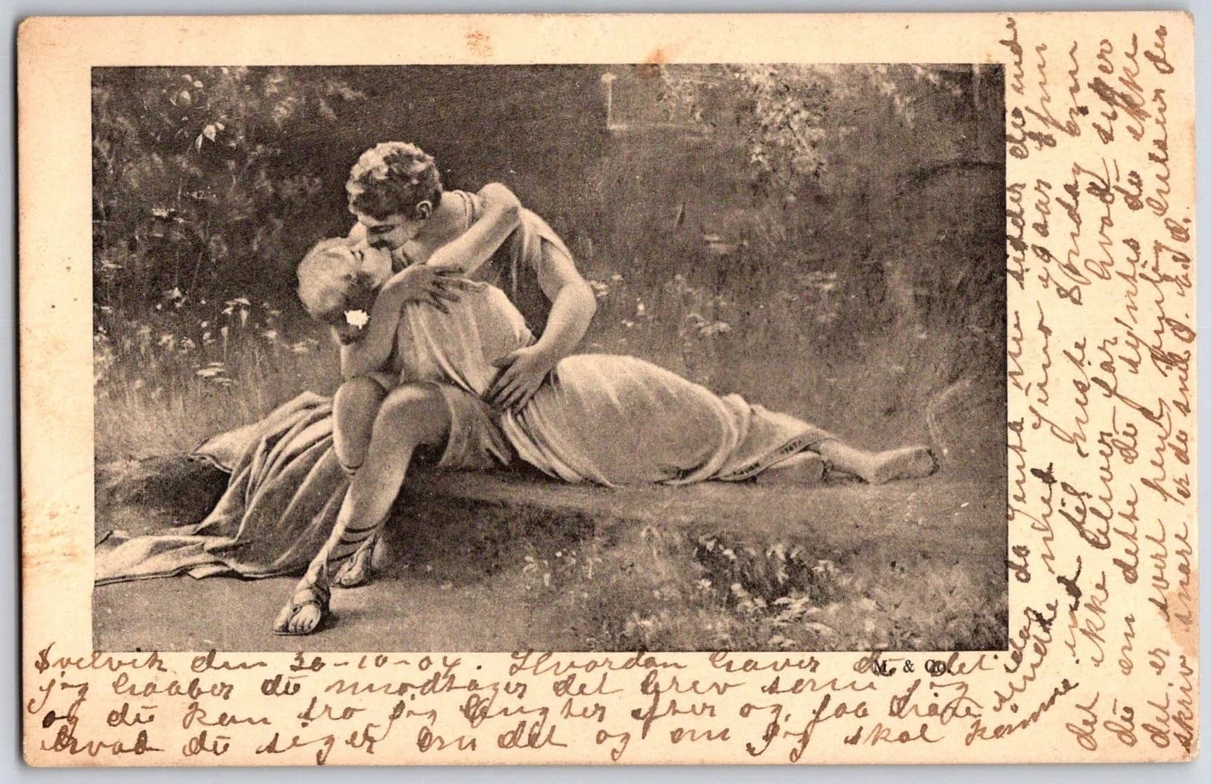 1904 Norway Kissing Couple Romance Kristiania Oslo Undivided Back Postcard