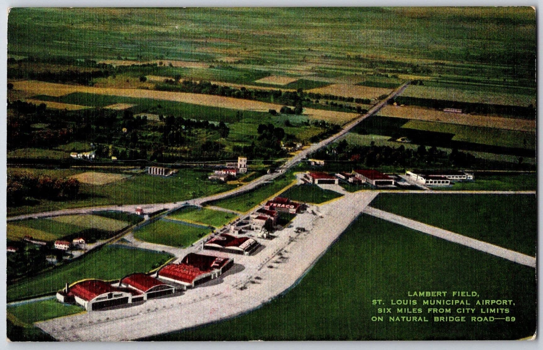 Lambert Field Airport Natural Bridge Road St Louis Missouri MO Linen Postcard