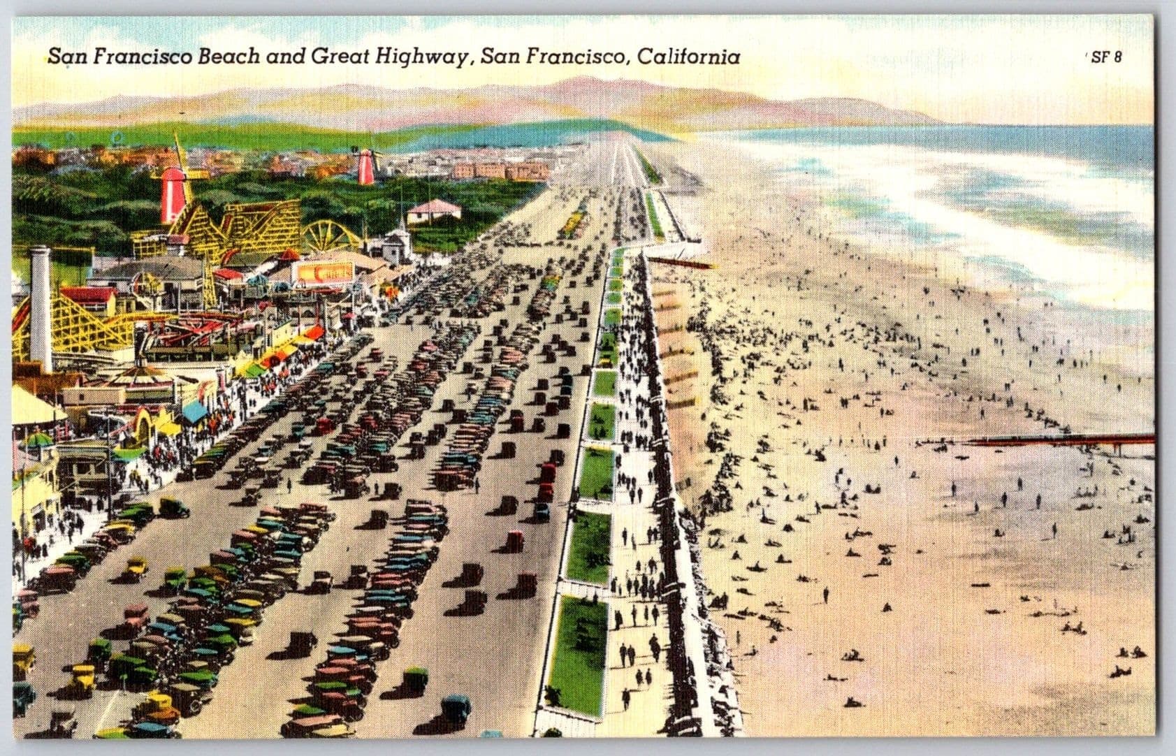 Playland at the Beach Great Highway San Francisco California CA Linen Postcard